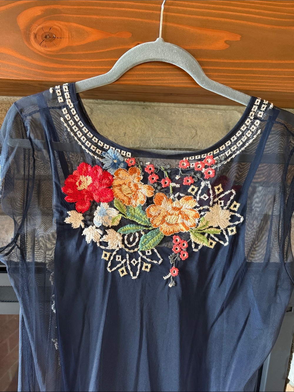 Johnny Was Navy Floral Embroidered Maxi Dress - Picture 5 of 6